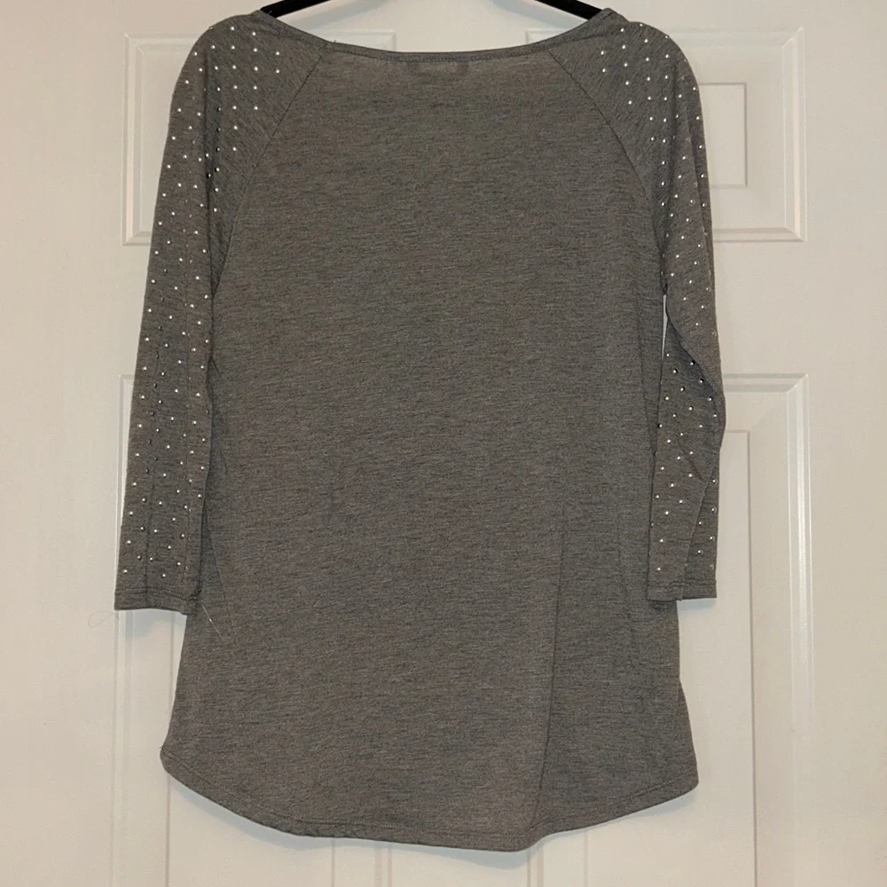 Wallflower Studded Long Sleeve Top Gray Silver M Casual Pullover Glam